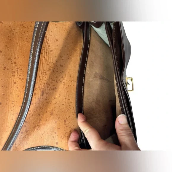 Vintage .Brown Leather Bag with Gold Lock